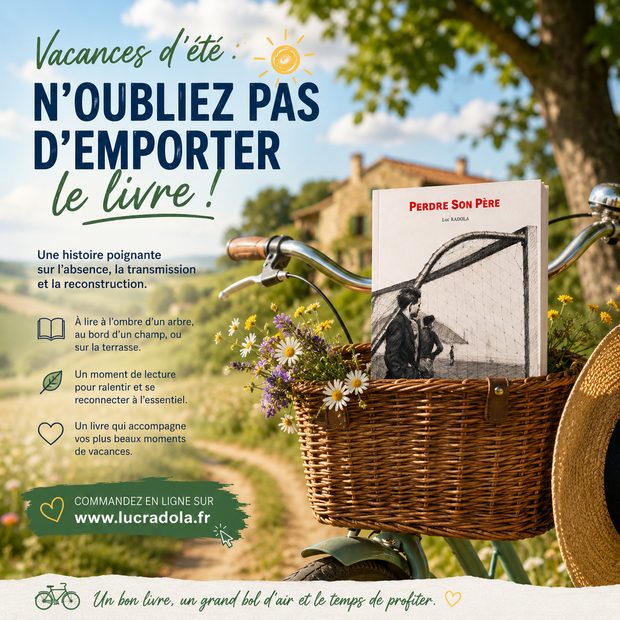 Le livre dans le panier en osier d'un vélo, au bord d'un chemin de campagne